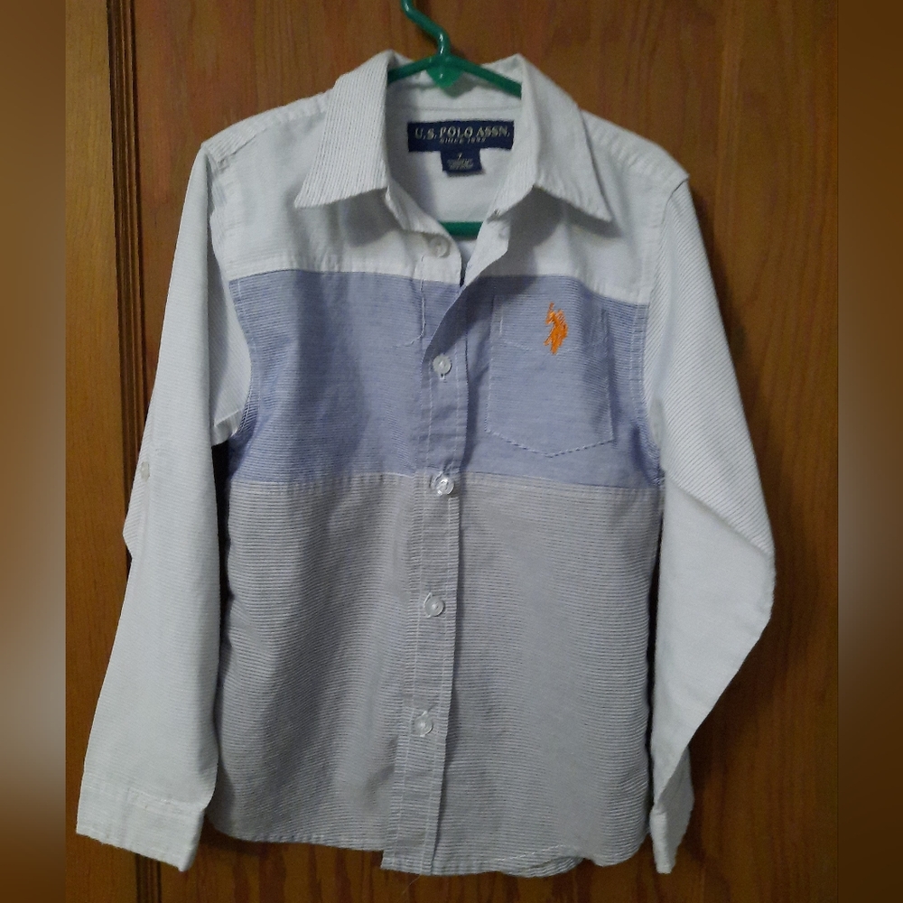 Polo size 7 button up semi casual dress collar shirt